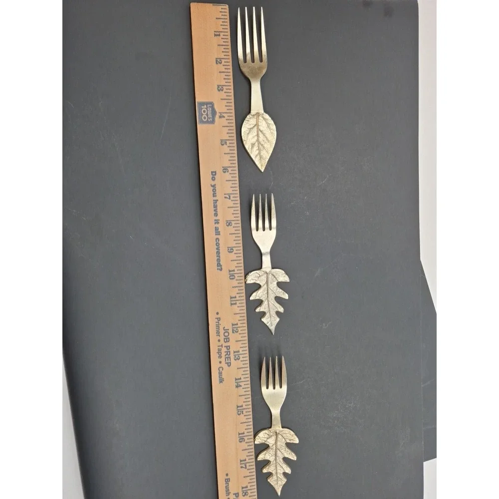 Lot Of 3 Forks Vintage‎ Silver Tone Appetizer Leaf Decorative Cocktail Fork